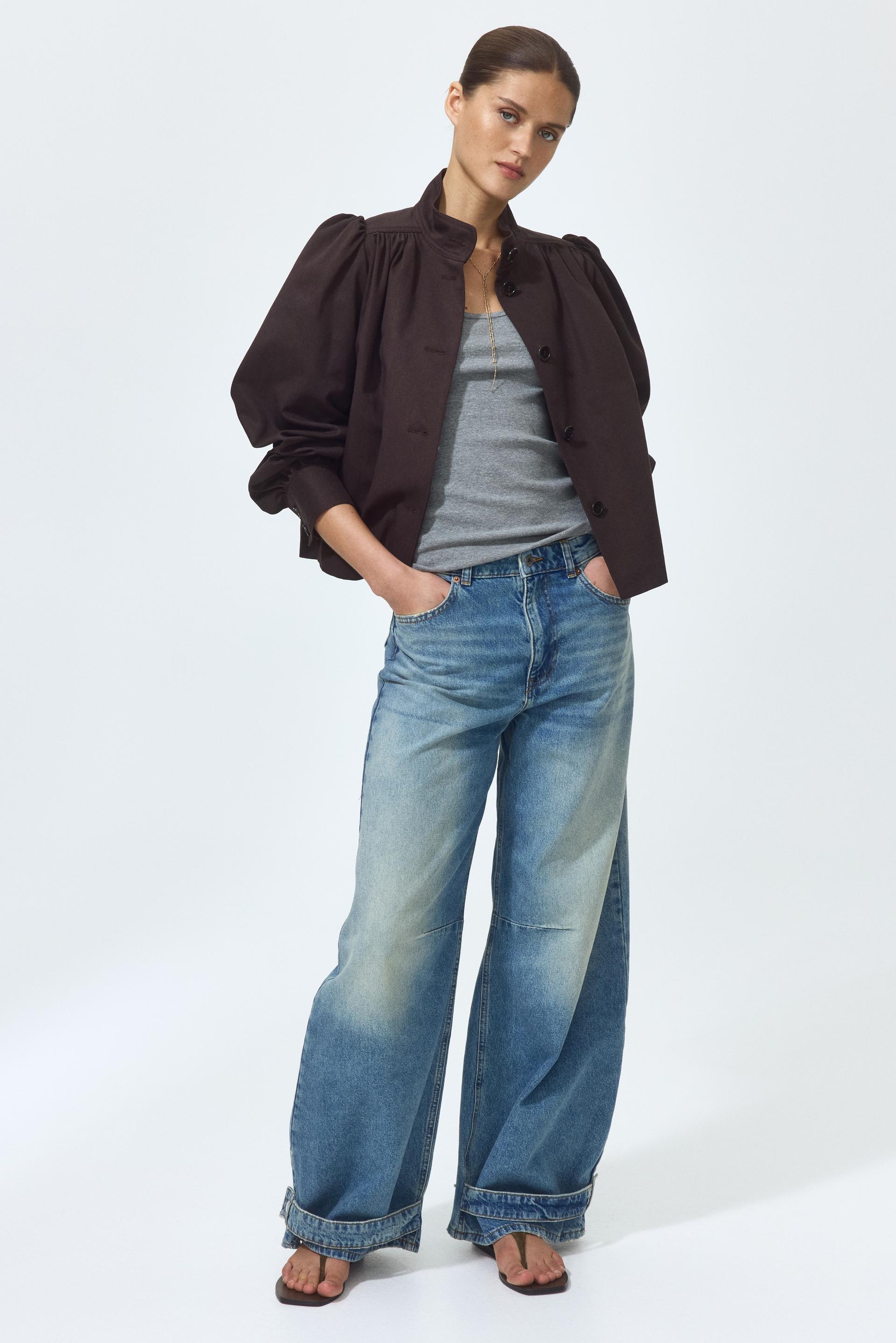 barrel-leg high-waist jeans