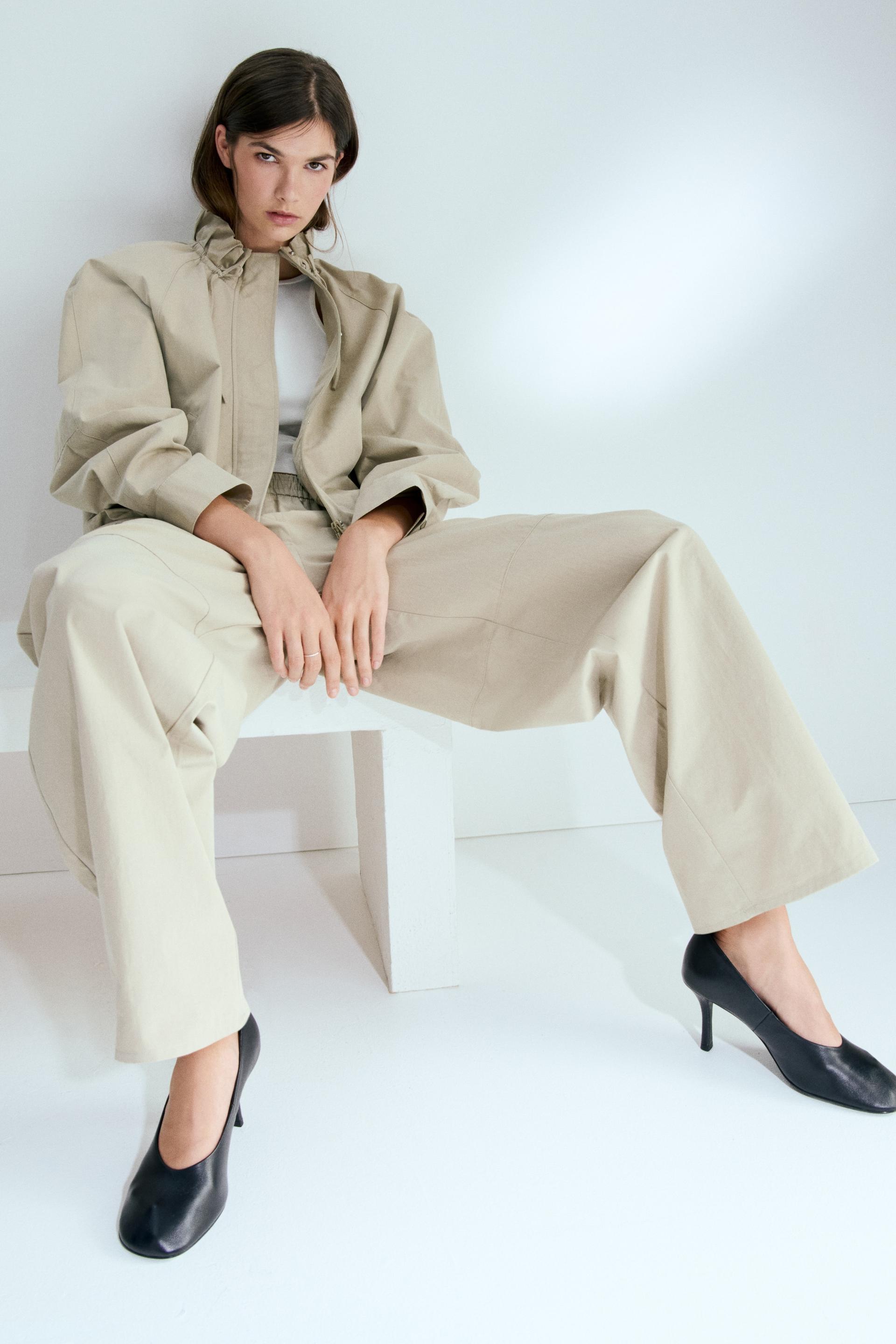 barrel-leg twill pants