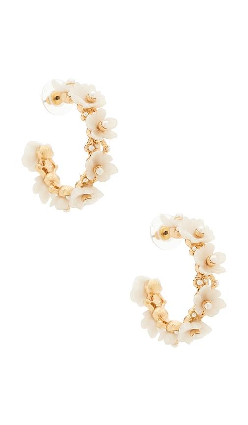 baublebar bridal floral hoop earrings in white.