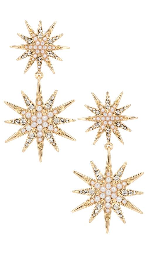 baublebar lyra starburst statement earrnigs in metallic gold.