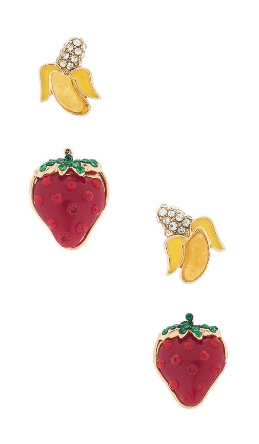 baublebar strawberries & bananas earrings set in red.