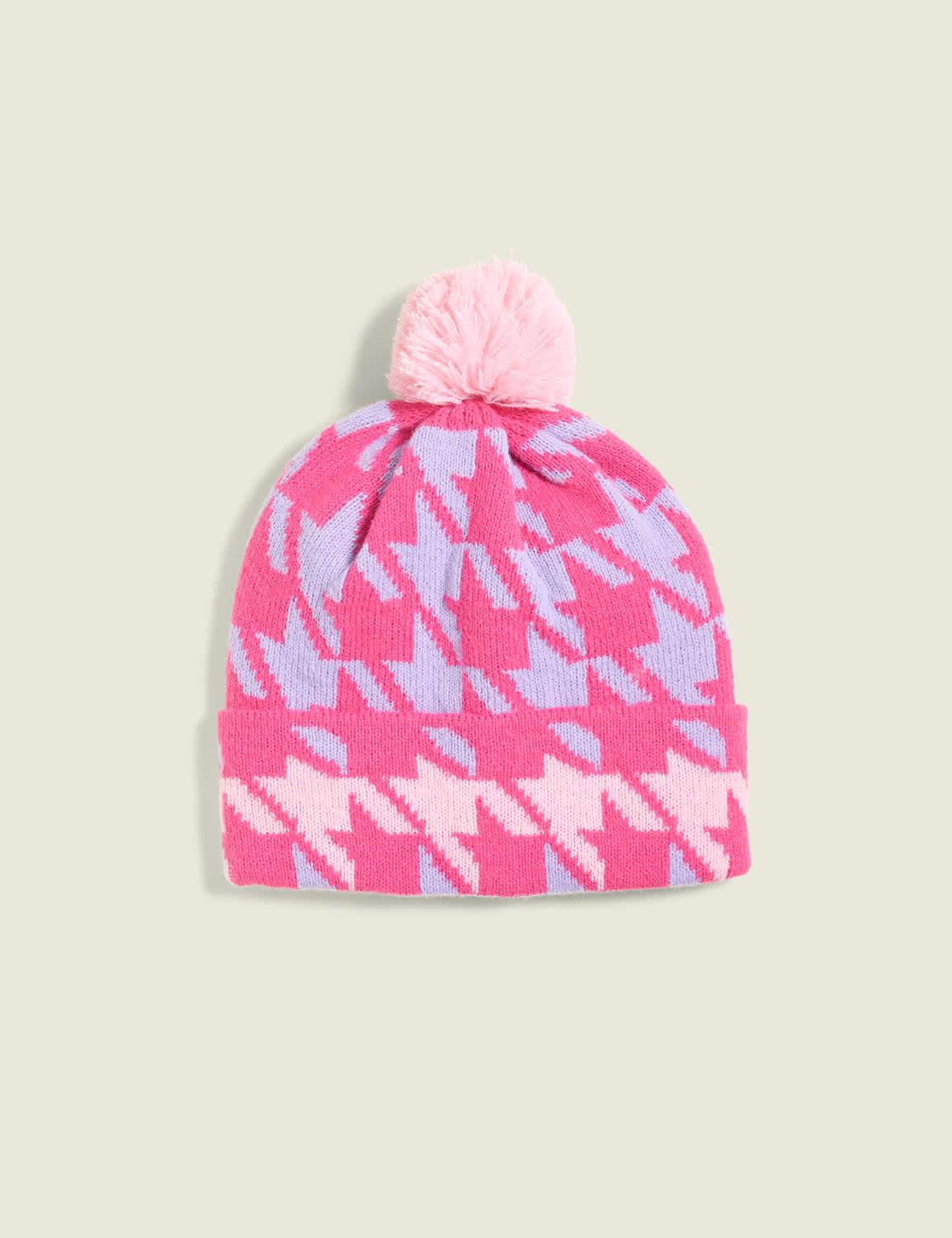 bcrf houndstooth pom-pom beanie hat