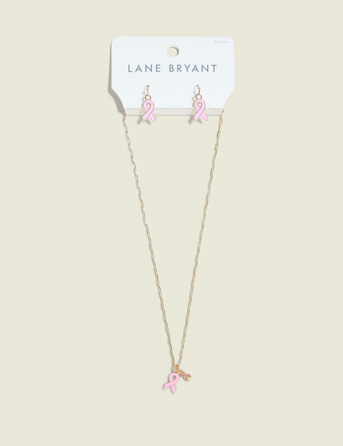 bcrf ribbon necklace & earring set