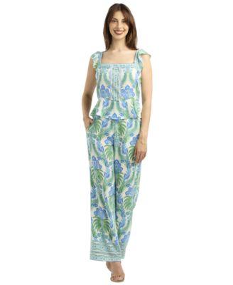 bcx womens printed flutter sleeve square neck top wide leg mid rise pant set