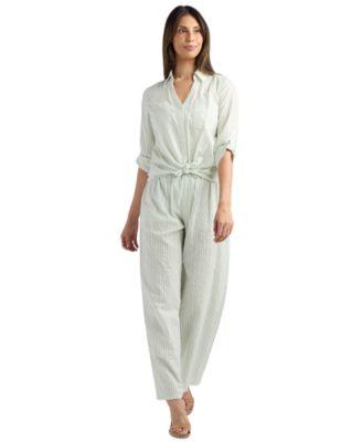 bcx womens striped button up shirt pant set