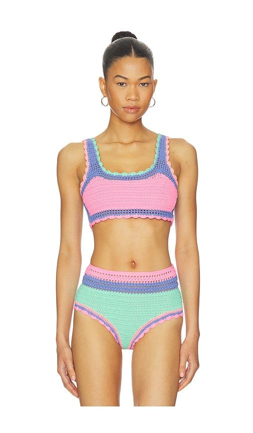beach riot andy bikini top in pink,blue. - size l (also in m, s, xl, xs)