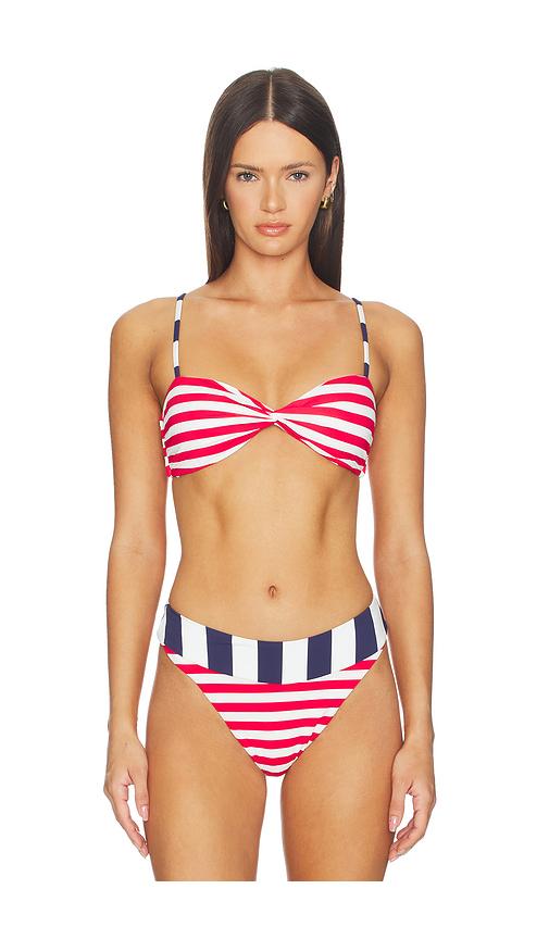 beach riot juno bikini top in red,white. - size s (also in xs)
