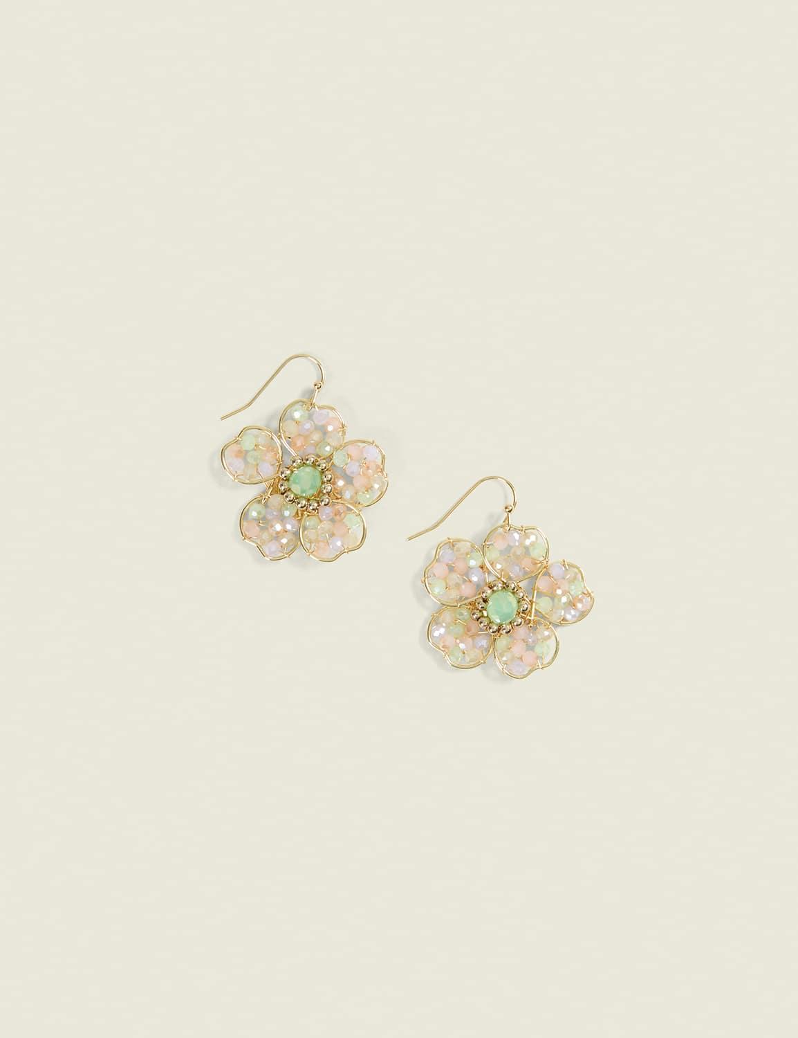 beaded flower wire earrings