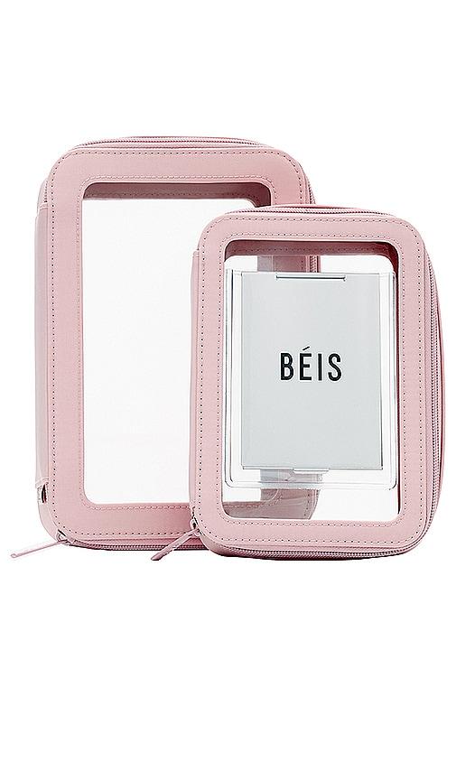 beis the inflight cosmetic case set in pink.