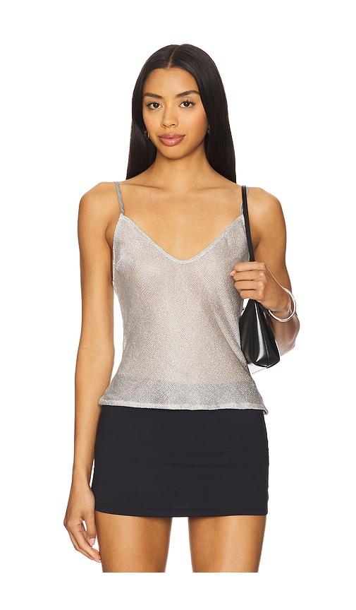 bella venice the jackie top in metallic silver, grey. - size l (also in s, m)