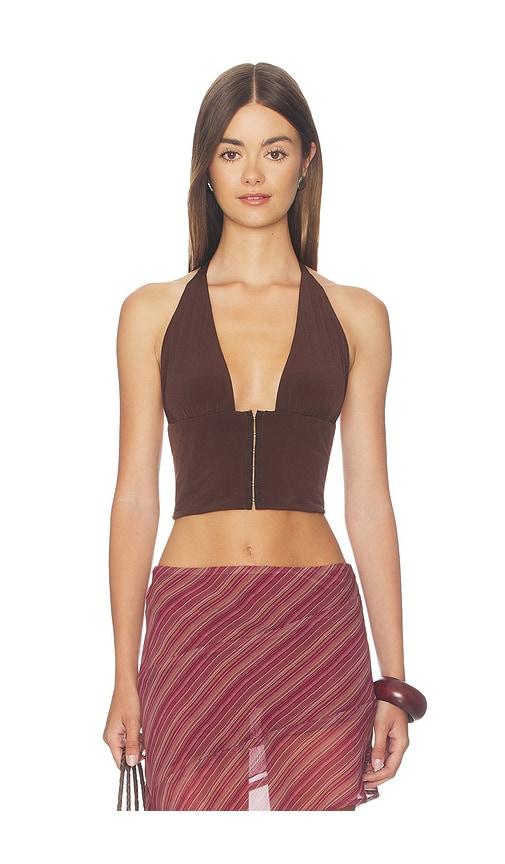 bella venice x revolve coco halter top in chocolate. - size l (also in xs, s, m)