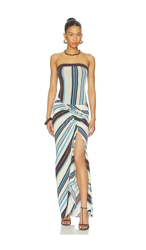 benni rumi strapless maxi dress in blue,brown. - size l (also in m, s, xl, xs, xxl/2x)