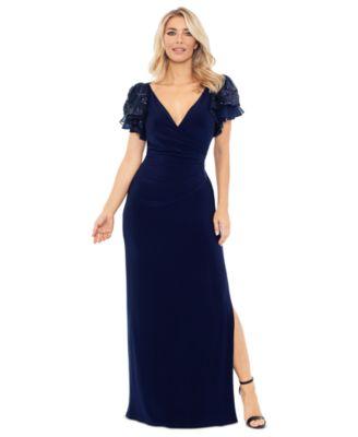 betsy adam womens sequin sleeve surplice neck gown