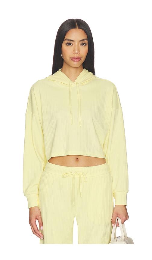 beyond yoga breathe easy ribbed cropped hoodie in yellow. - size l (also in xl, xs, xxs)