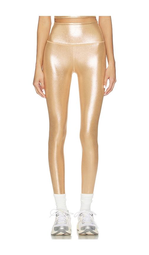 beyond yoga high waisted midi legging in metallic bronze. - size s (also in xs)
