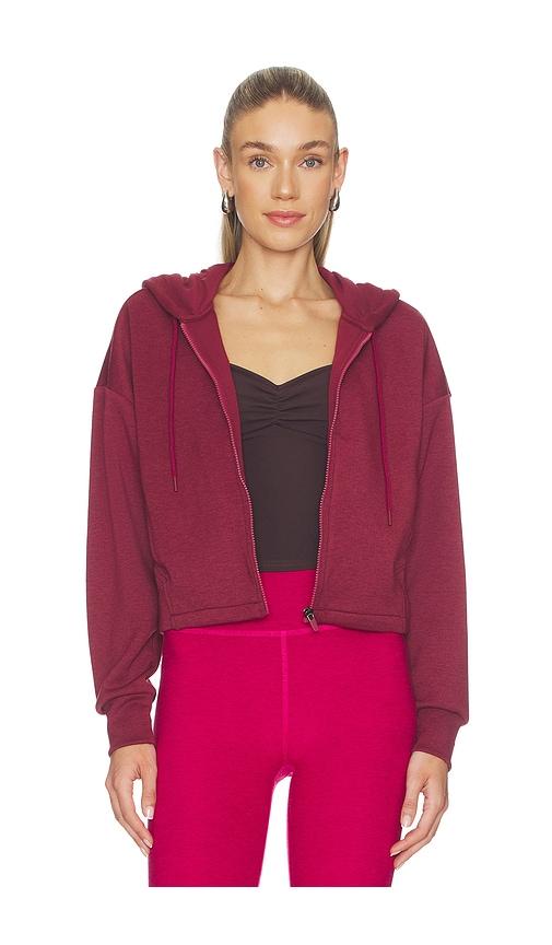 beyond yoga scuba cropped jacket in burgundy. - size l (also in s, xs, m, xl)