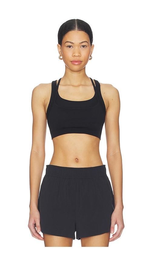 beyond yoga seamless double layer mesh bra in black. - size l (also in xs, s, m, xl)