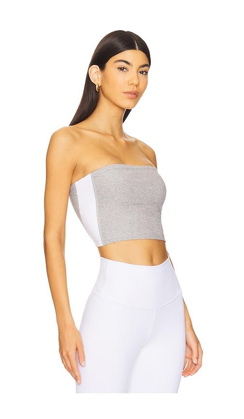 beyond yoga space dye strapless stripe top in grey. - size l (also in xl)