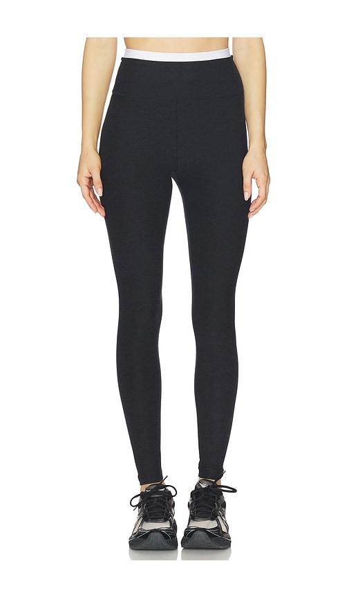 beyond yoga spacedye layered high waisted midi legging in black. - size l (also in s, xs, m, xl)