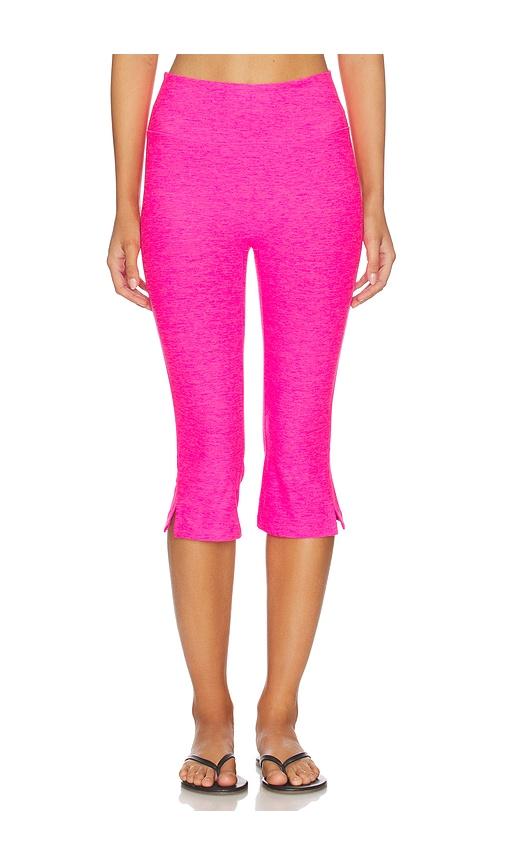 beyond yoga spacedye midi rise slit pedal pusher pants in fuchsia. - size l (also in m, s, xl, xs)