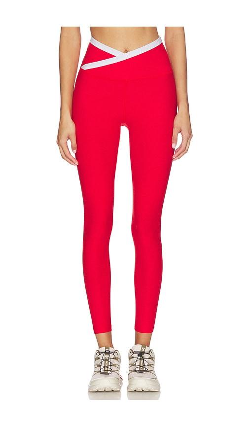 beyond yoga spacedye outlines high waisted midi legging in red. - size l (also in s, m, xl)