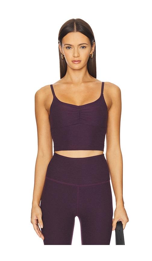 beyond yoga spacedye raised the barre shirred cropped tank top in purple. - size s (also in xs)