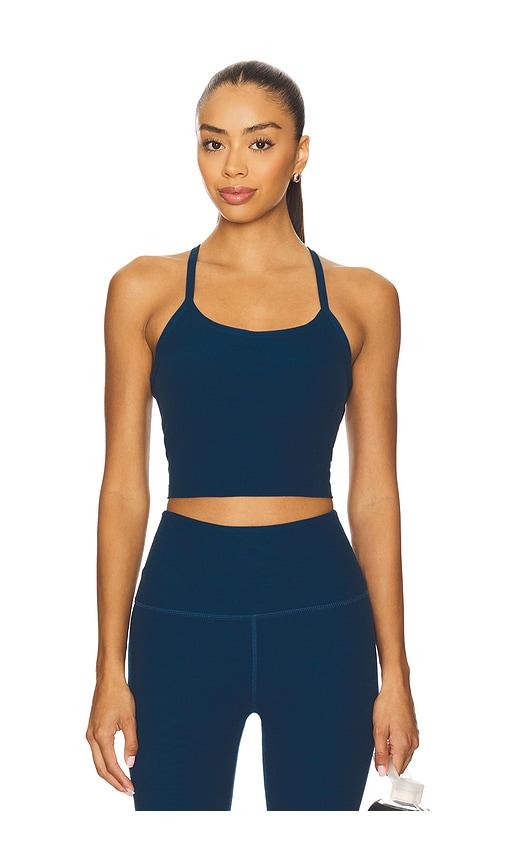 beyond yoga spacedye slim racerback cropped tank top in blue. - size l (also in xs)