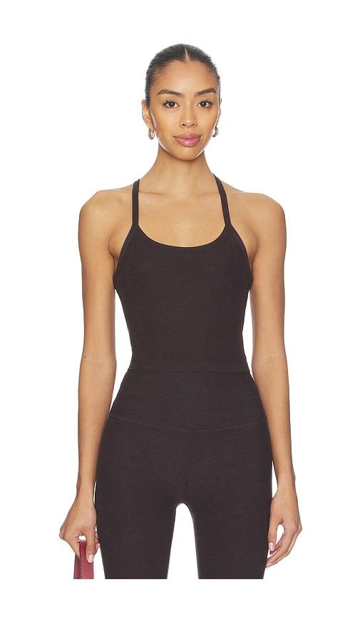 beyond yoga spacedye slim racerback cropped tank top in chocolate. - size l (also in xs, xl)