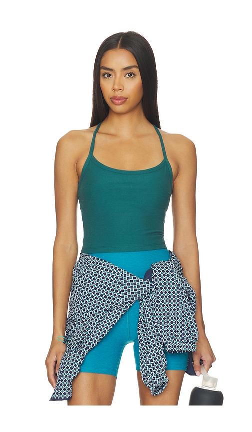 beyond yoga spacedye slim racerback cropped tank top in teal. - size l (also in s, xs, m, xl)