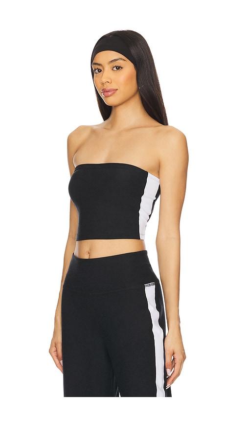 beyond yoga spacedye strapless stripe top in black. - size l (also in xs, xl)