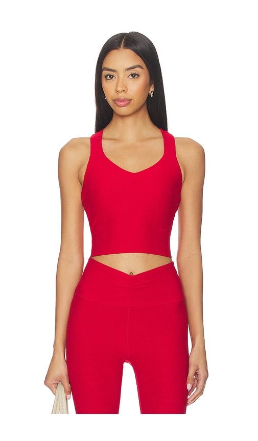 beyond yoga twist through cropped tank top in red. - size l (also in xs)