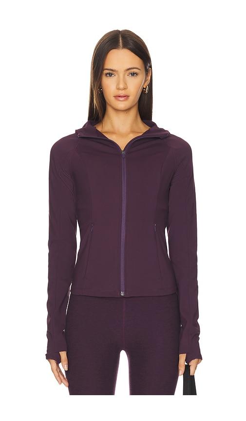 beyond yoga zip front hooded jacket in purple. - size s (also in xs)