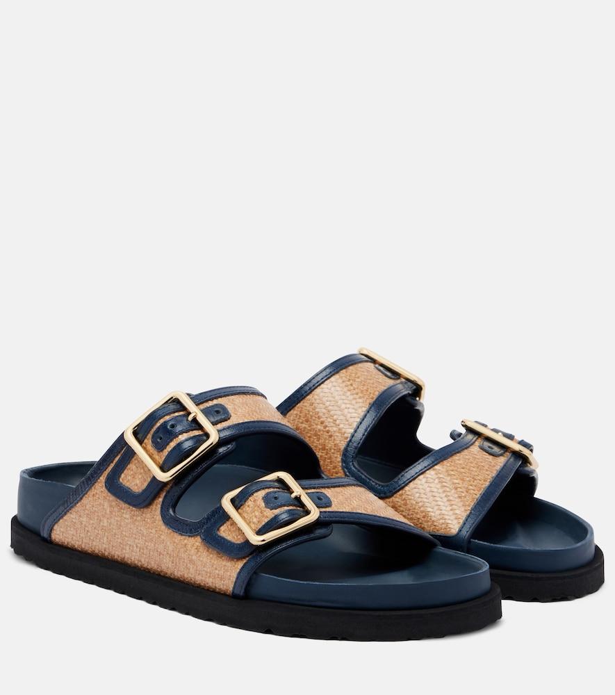 birkenstock 1774 arizona leather-trimmed woven sandals