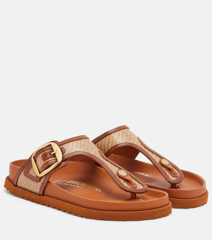 birkenstock 1774 gizeh leather-trimmed woven thong sandals