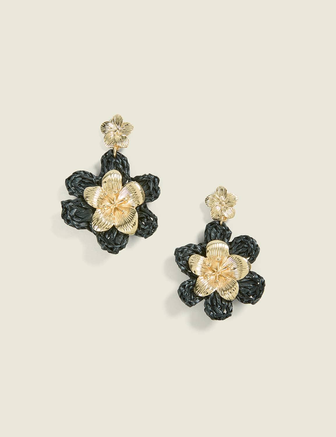 black & gold flower drop earring