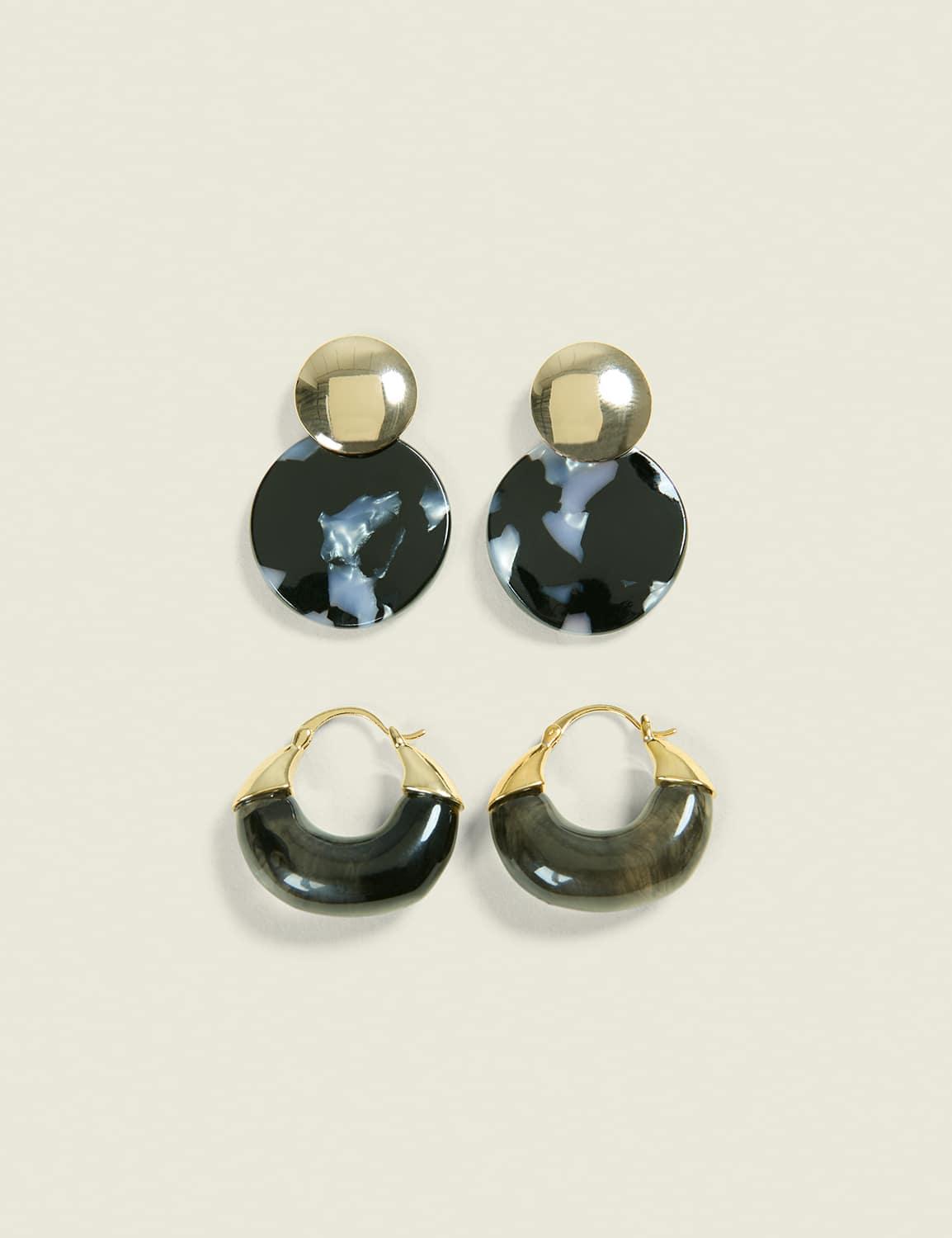 black & goldtone earring 2-pack
