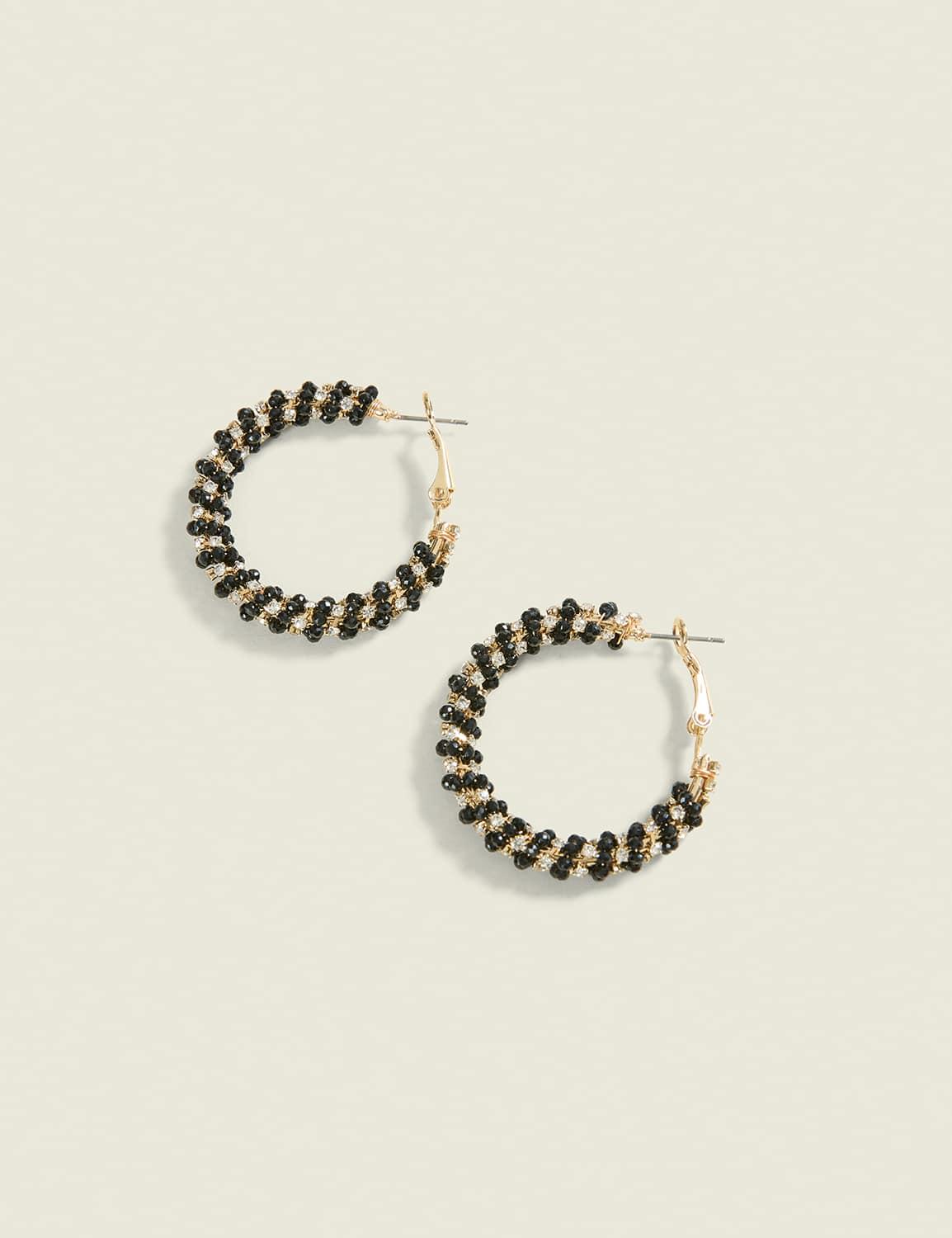 black & goldtone twisted hoop earrings