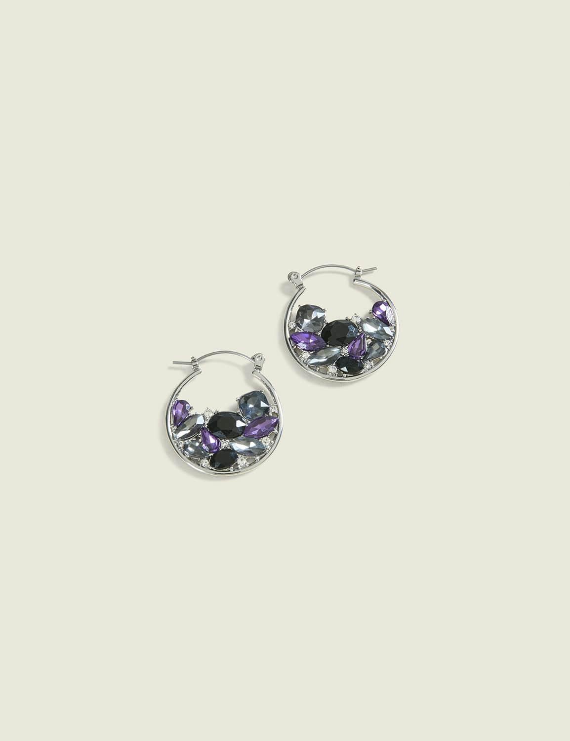 black & purple cluster imitation stone drop earrings