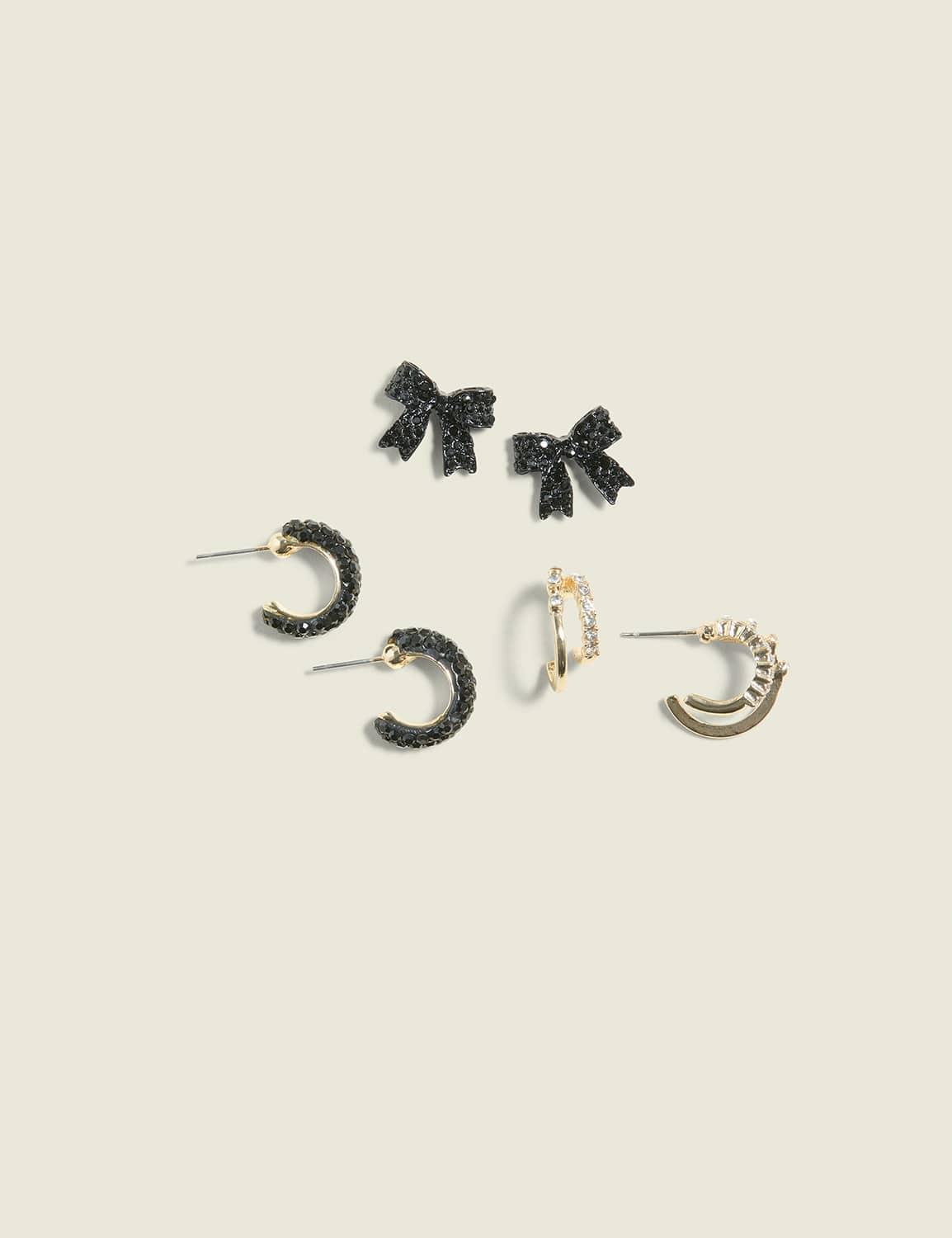 black pave hoop & bow earring 3-pack