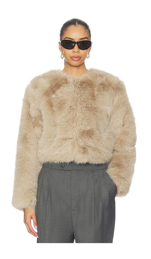 blanknyc crop faux fur coat in beige. - size l (also in xs, s, m)