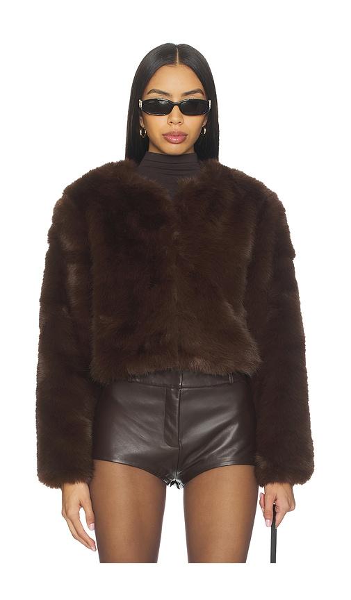 blanknyc crop faux fur coat in brown. - size l (also in xs, m)