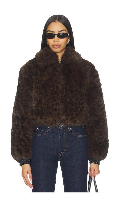 blanknyc cropped faux fur coat in brown. - size l (also in xs, m)