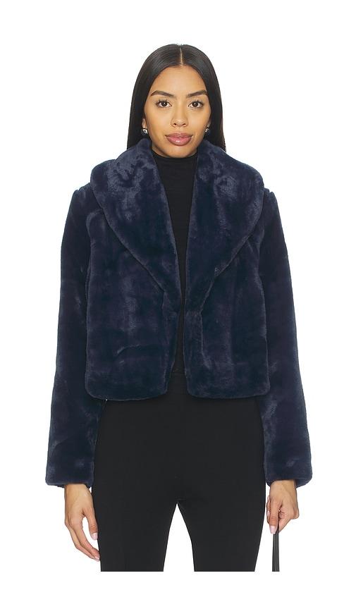 blanknyc cropped faux fur coat in navy. - size l (also in xs, s, m)