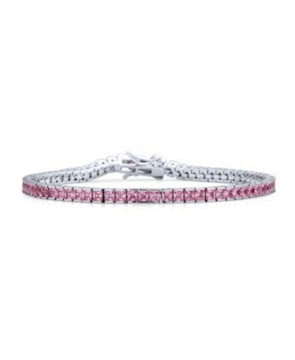 bling jewelry 10ct simple classic cubic zirconia square light pink princess cut cz tennis bracelet prom sterling silver