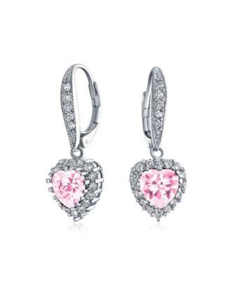 bling jewelry 4ct cz pink halo heart shaped cubic zirconia dangle lever back earrings invisible cut rhodium plated