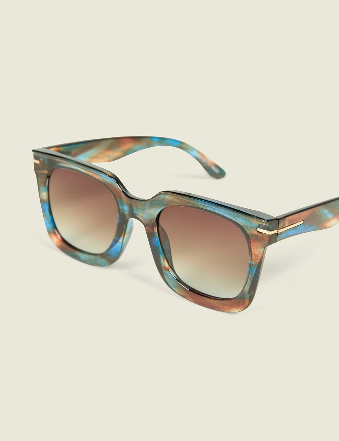 blue & brown tortoiseshell print square sunglasses