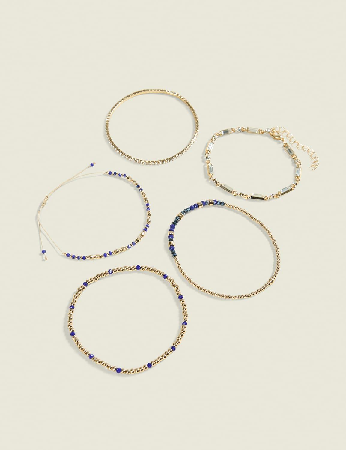 blue & goldtone bracelet 5-pack