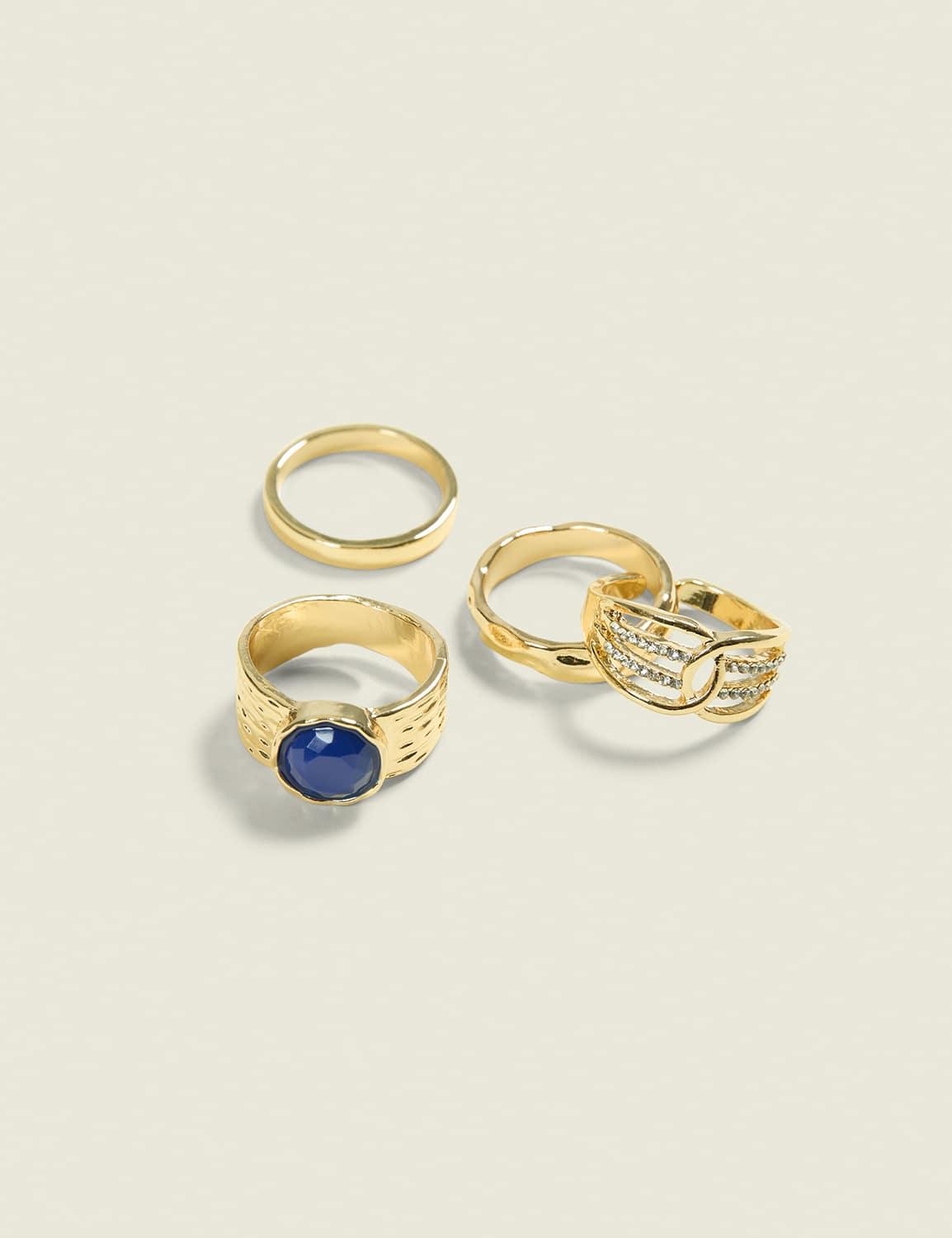 blue & goldtone ring stack