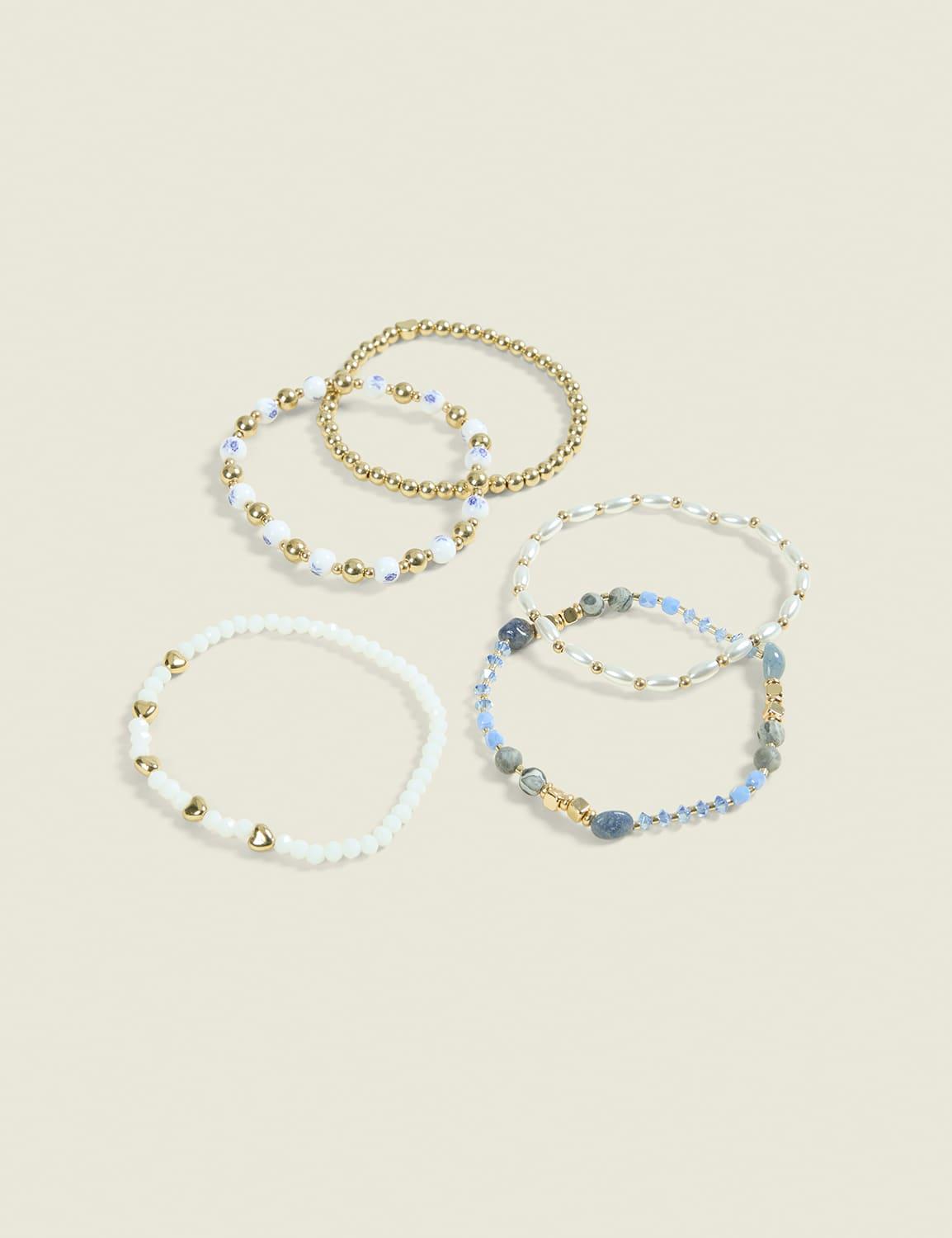 blue & white stretch bracelet 5-pack