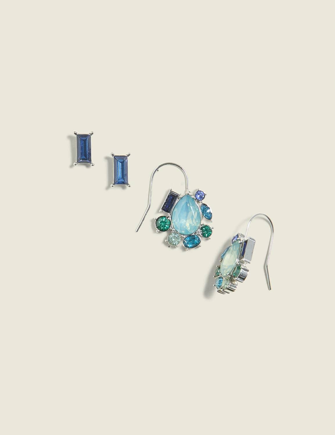blue cluster imitation stone earring 2-pack